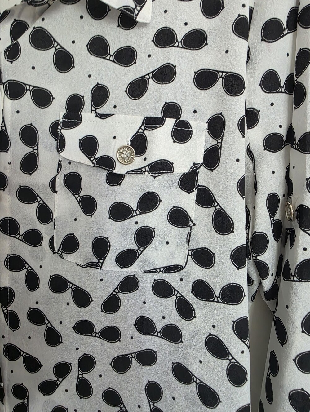 Karl Lagerfeld White Button-Up Shirt with Classic Black And White Sunglass Print - Picture 3 of 4